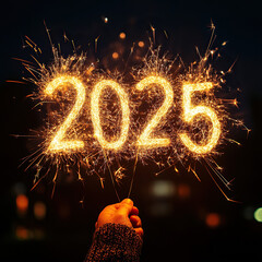 The number 2025 in fireworks. New Year's Eve