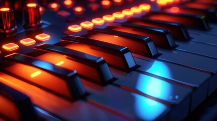 Obraz premium 3D synthesizer keys, glowing, electronic music background