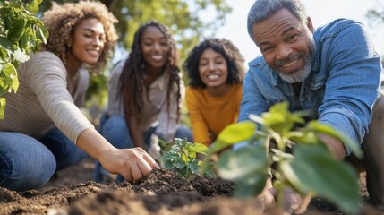 Happy Family Planting Together