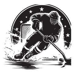 People playing ice hockey silhouette vector illustration.