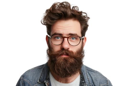 Content man with beard, isolated on white background