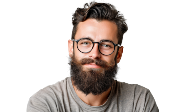 Content man with beard, isolated on white background