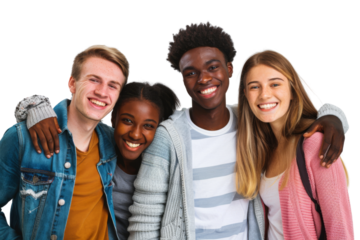 Diverse friends laughing and enjoying time together Isolated on white background