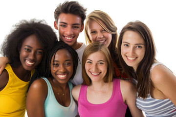 Diverse friends laughing and enjoying time together Isolated on white background