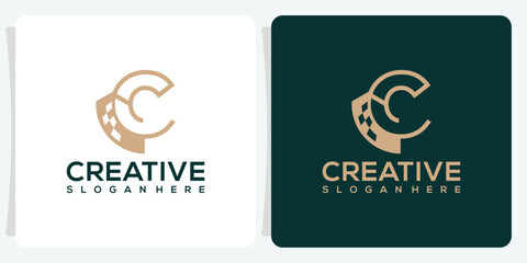 Initial C logo concept with building template vector