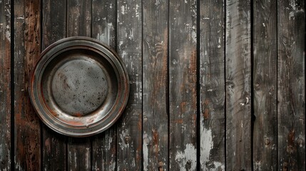 Fototapeta premium Grunge brown and gray wooden background with plate