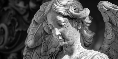 Close-up shot of a beautiful statue of an angel with intricate details