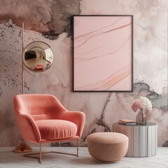 Stylish interior poster frame mockup featuring modern furniture, designed for presenting artwork in a contemporary and elegant home setting.