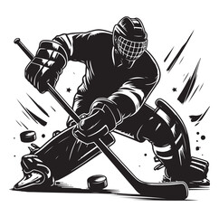 People playing ice hockey silhouette vector illustration.