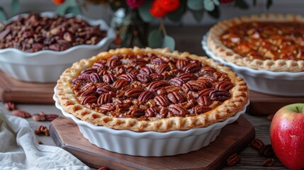 Autumn Delight: Traditional Pumpkin, Pecan, and Apple Crumble Pies