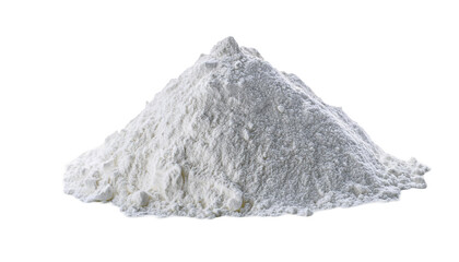 A pile of fine white powder isolated on a white background, perfect for baking and culinary uses. High-resolution stock photo for your projects.