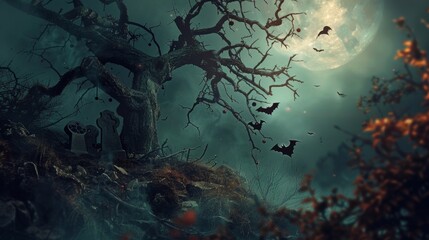 cemetery background with halloween style fog