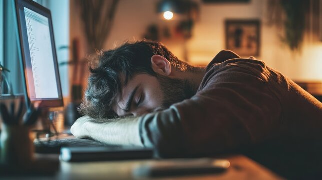 Exhausted Man Sleeping at His Desk