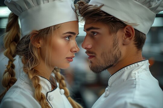 Culinary showdown  two restaurant chefs compete in kitchen battle with student cooks - Powered by Adobe