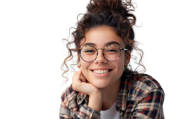 Obraz premium Happy young woman wearing glasses and smiling Isolated on white background
