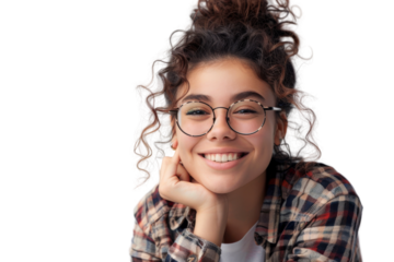 Happy young woman wearing glasses and smiling Isolated on white background