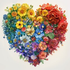 A vibrant heart shape formed from a variety of colorful flowers, symbolizing love and beauty.