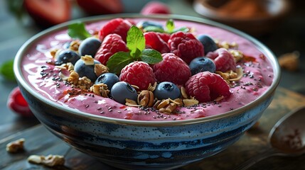 A bowl of fruit with blueberries and raspberries