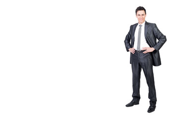 Smiling man in elegant suit. White background.