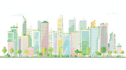Fototapeta premium A vibrant city skyline with modern buildings and green spaces, depicting a harmonious blend of nature and urban life.