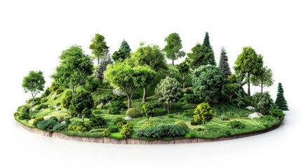 A vibrant miniature forest landscape showcasing diverse trees, lush foliage, and a serene nature scene.