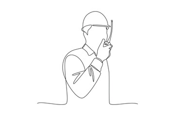 continues line one line art labor day men use handy talky