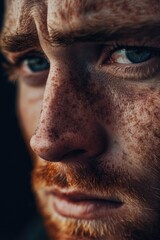 Close-up portrait of a man with distinctive freckles on his face, suitable for personal or business use