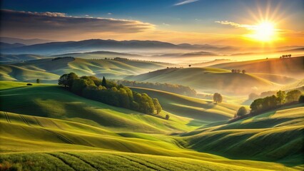 Rolling hills with vibrant colors of sunrise in the background, scenic, landscape, hills, beauty, nature, colorful