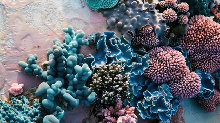 Obraz premium Coral texture close-up in shades of blue and pink on a clean surface