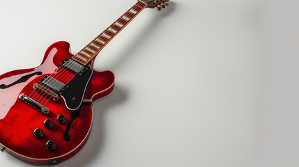 Stunning Hollow Electric Guitar With Cherry Red Finish on Clean White Background