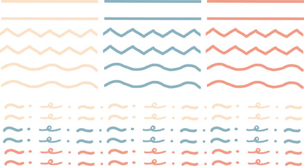 Stylish, cute, pastel-colored lines and underline material. Orange, orange, pink, light blue. Simple and easy to use, suitable for various designs.