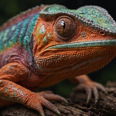 Chameleon into the wild. Beautiful extreme close-up.