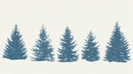 Fototapeta premium Illustrated evergreen trees against a plain background