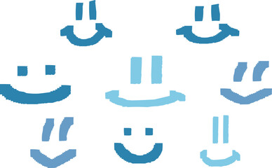 Illustration set of emoticons and pictograms decorated with dots. Blue, light blue.