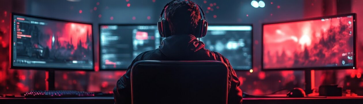 Gamer at his PC.