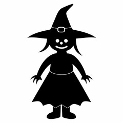 silhouette of a witch with a hat line art vector, halloween witch icon
