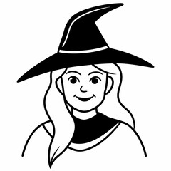 silhouette of a witch with a hat line art vector, halloween witch icon
