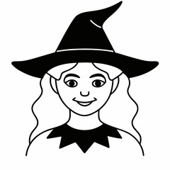 silhouette of a witch with a hat line art vector, halloween witch icon
