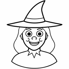 silhouette of a witch with a hat line art vector, halloween witch icon

