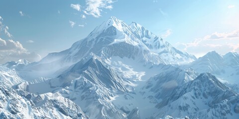 Snowy Mountain Peaks Under a Blue Sky