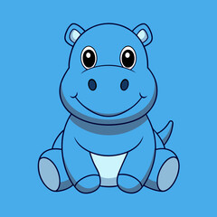 Cute hippopotamus cartoon illustration is sitting on a white background