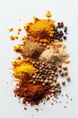 A pile of spices on a white surface, great for cooking or decoration