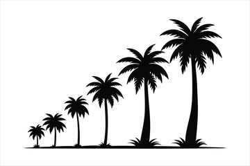 palm tree and birds in different stages of growth black vector