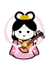 七福神の弁財天のポップな和風イラスト