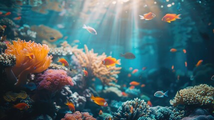 Obraz premium Underwater colorful coral reef for marine life, AI generated for ads