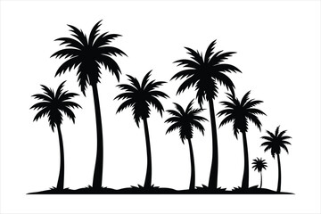 Obraz premium palm tree and birds in different stages of growth black vector