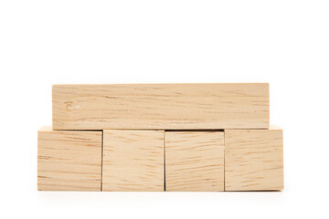 stacking blank wooden cubes on white background with copy space for input wording and infographic icon. clipping path.