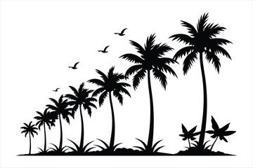 palm tree and birds in different stages of growth black vector