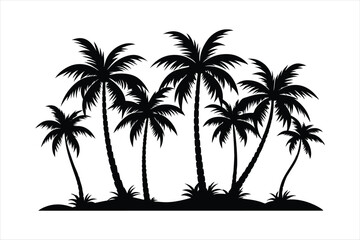 palm tree and birds in different stages of growth black vector