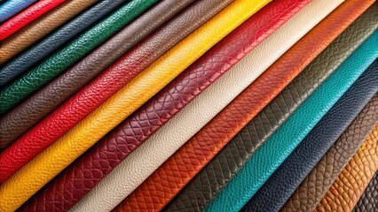 Colorful leather samples arranged in diagonal folds , leather, workshop, assortment, colorful, sample, material, texture